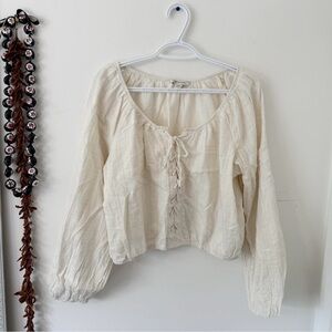 American Eagle Cream Long Sleeve Peasant Blouse